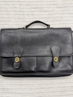 Vintage Coach Black Leather Briefcase - Men's Professional Bag